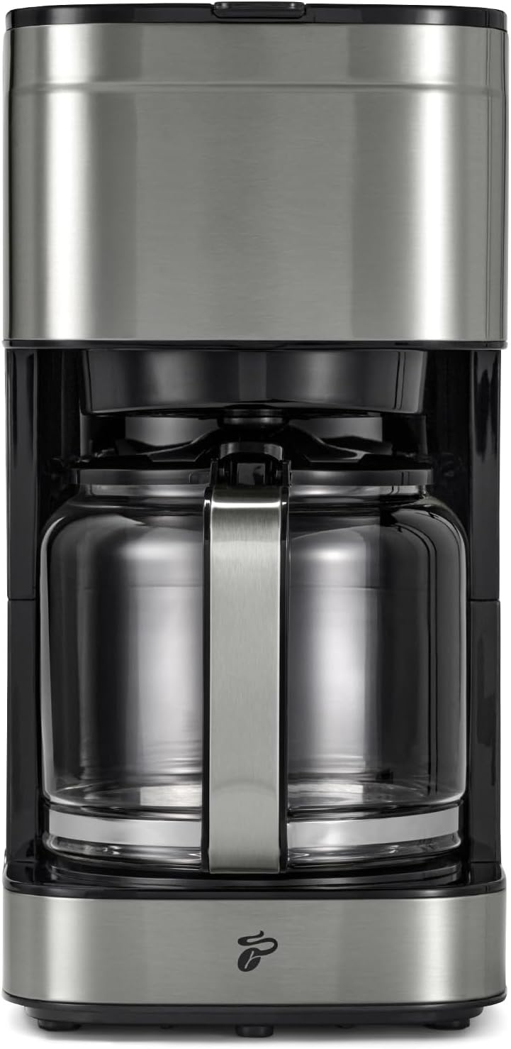 Tchibo \"Let\'s Brew Elegant\" Filter Coffee Machine, for up to 10 Cups of Filter Coffee, 1.25 L Aroma Glass Carafe, Stainless Steel Warming Plate, Drip Stop, Automatic Shut-Off, Stainless Steel Colors