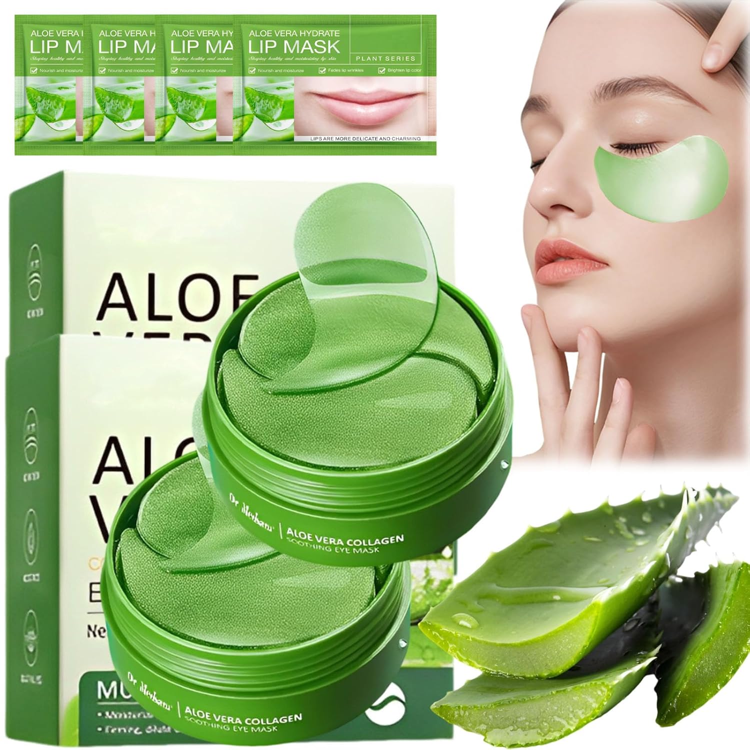 Ycaaeo Pack of 120 Eye Pads Against Dark Circles, with Lip Mask, Eye Pads Against Wrinkles, Aloe Vera Eye Pads, Contains Hyaluronic Acid, Collagen and Aloe Vera Extract, Eye Pads Against Bags and Swelling