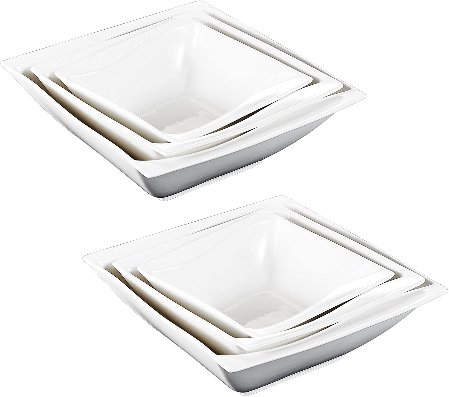 MALACASA, Carina Series 6-Piece Set Cream White Porcelain Salad Bowl Cereal Bowl Soup Bowl in 3 Greetings