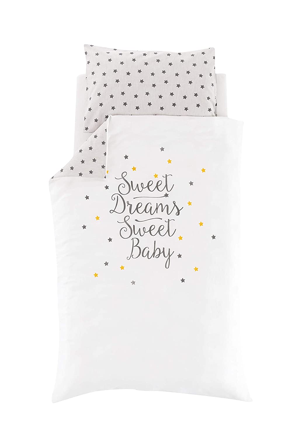 Traeumeland Träumeland TT19202 Baby / Children\'s Bed Linen Made of Fine, Cuddly Soft Cotton, Size 100 x 135 cm + 40 x 60 cm, Star Dream Design, Yellow, Multi-Coloured