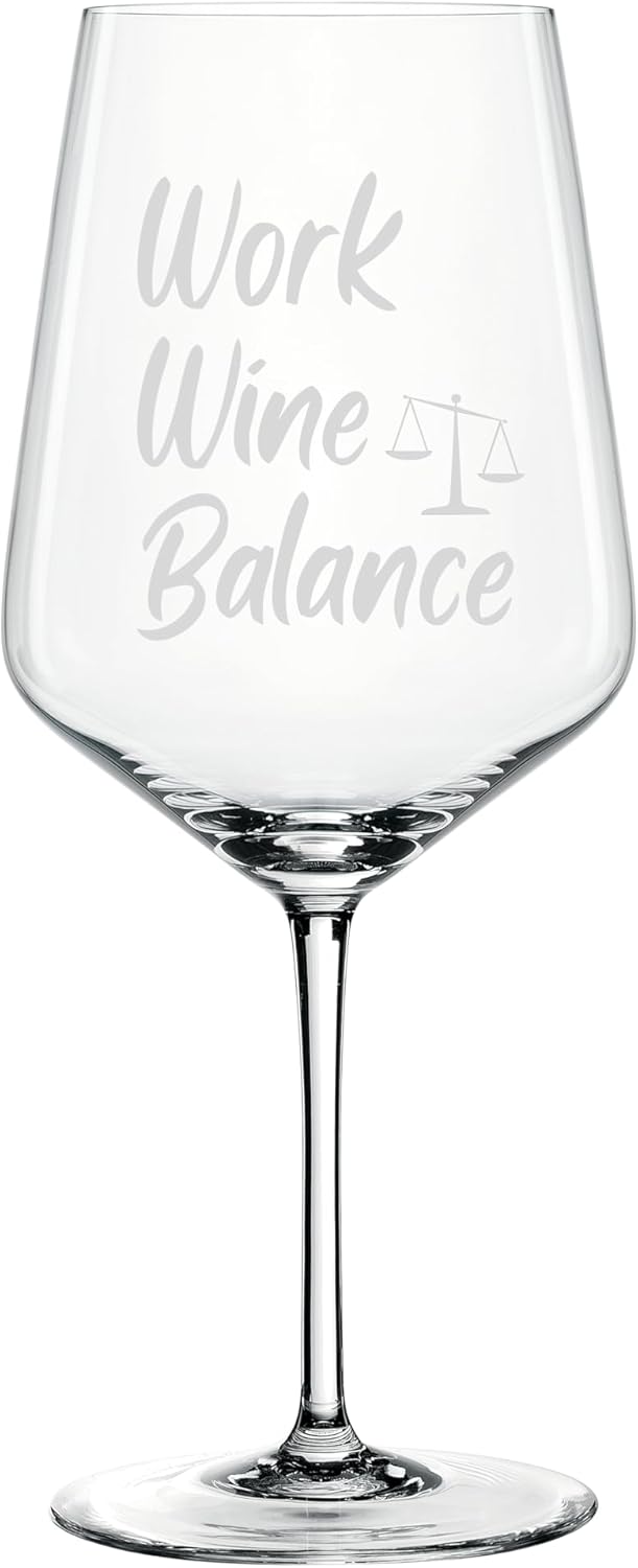 Spiegelau & Nachtmann Style Wine Glass 630 ml with Engraving Work Wine Balance - Funny Gift for Wine Lovers - Glass with Saying - Birthday Gift for Him and Her (Balance)