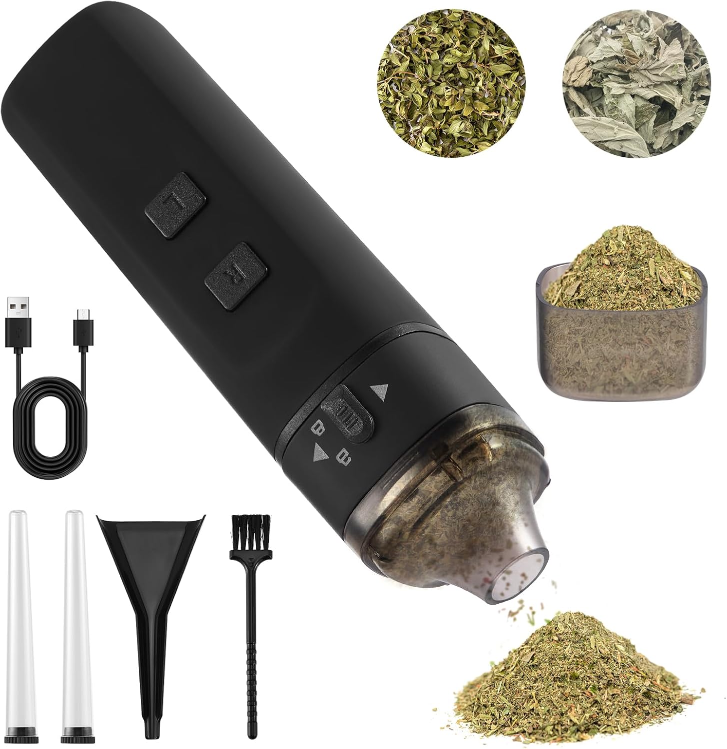 MINENICE Electric Grinder with 7 Nm Strong Motor Fast Grinding, USB Charging, 2-Way Grinding Electric Spice Mill for Spices/Pollen, with Funnel Bowl Cone Tube