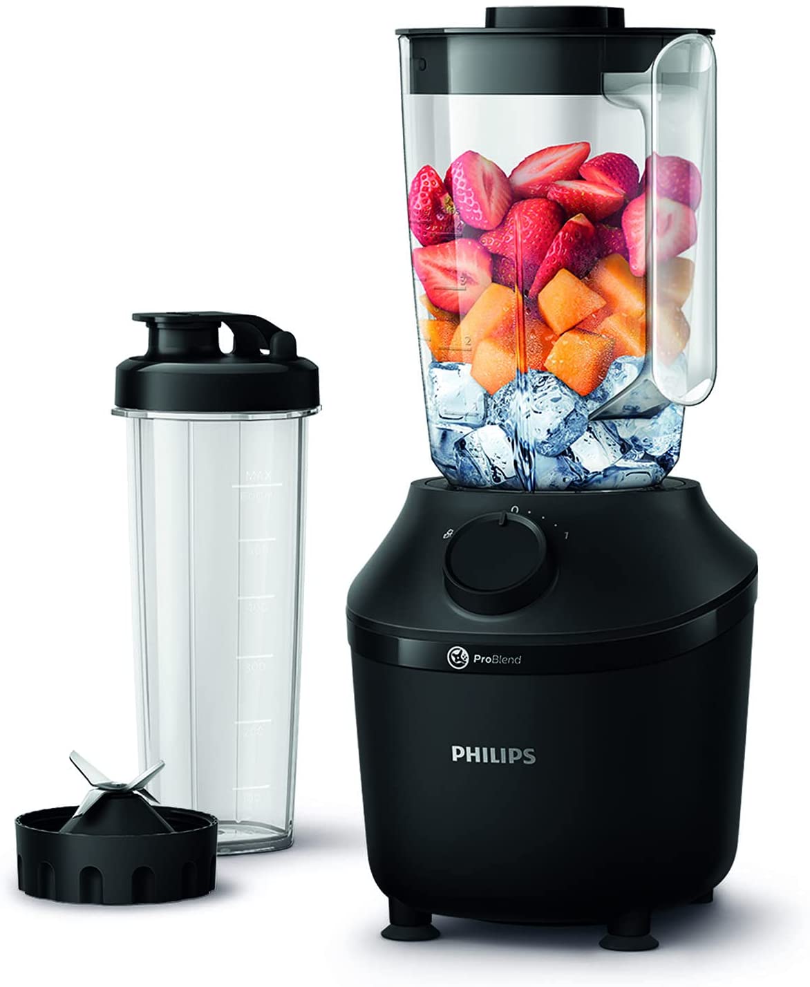 Philips Domestic Appliances Philips HR2041/41 Standmixer (450 Watt, ProBlend-Technologie, 1,9 Liter Kunststoffbehälter, inkl. Trinkflasche) schwarz