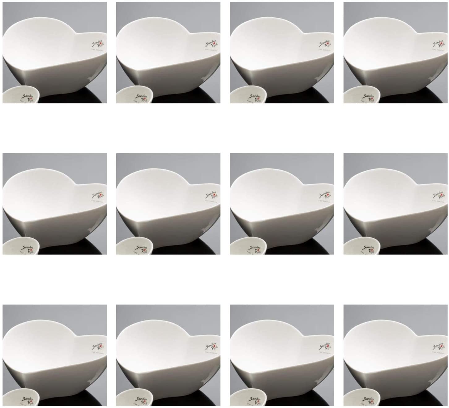 Sandra Rich Set of 12 Decorative Bowls Bowls Heart H. 7 cm 17x17 cm Porcelain White