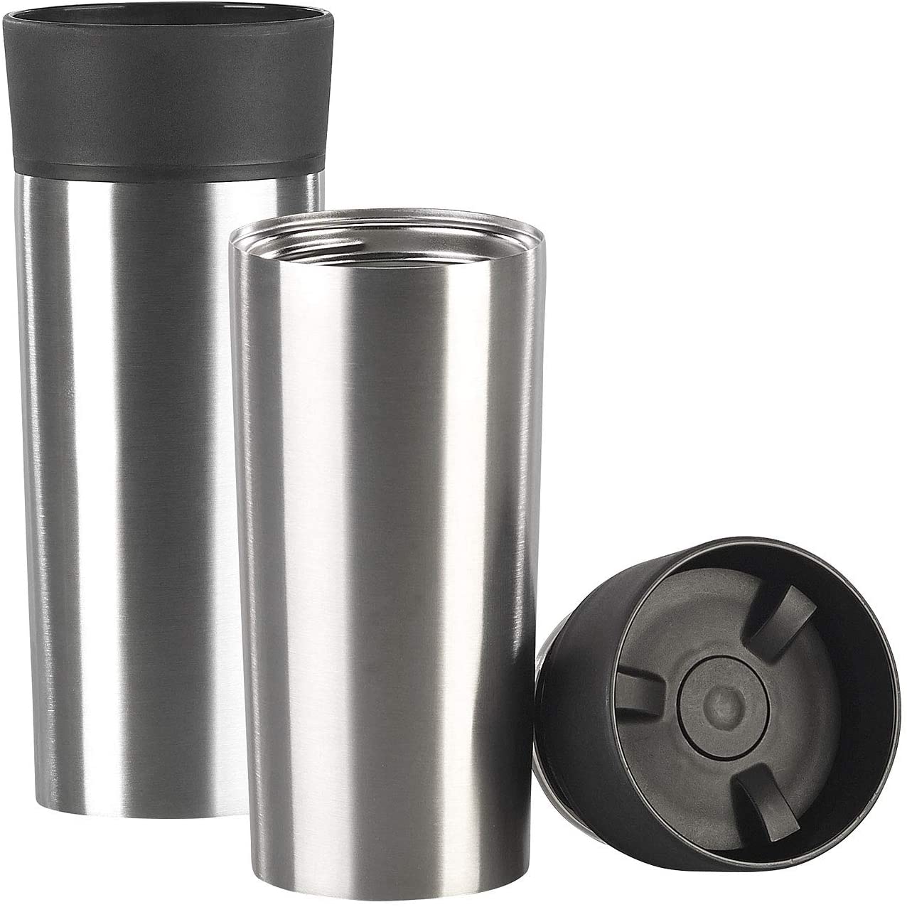 Rosenstein & Söhne Stainless Steel Drinking Cups: Set of 2 Stainless Steel Insulated Cups with Quick Press Closure, 360 ml (Thermal Mug to Go)