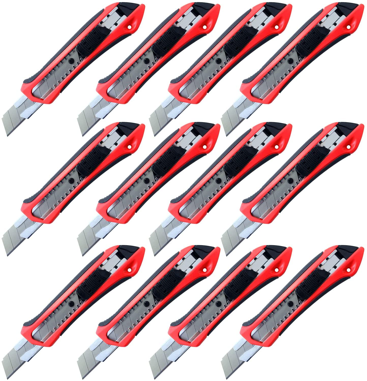 PRITEX Cutter knife, 18 mm, carpet knife, 12 pieces, rubberised handle, snap off blades, professional cutter, 18 mm