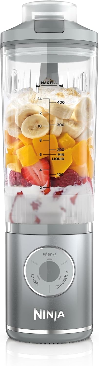 Ninja Blast Max BC251EUSL Portable Blender/Smoothie Maker, 20 Oz, Rechargeable, Mixing Cup & Leak-proof Lid, 3 Functions, Smoothies, Protein Shakes, Silver