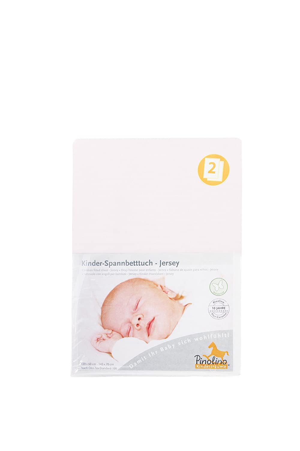 Pinolino 540002-7D Double Pack Fitted Sheet for Cot Bed Pink