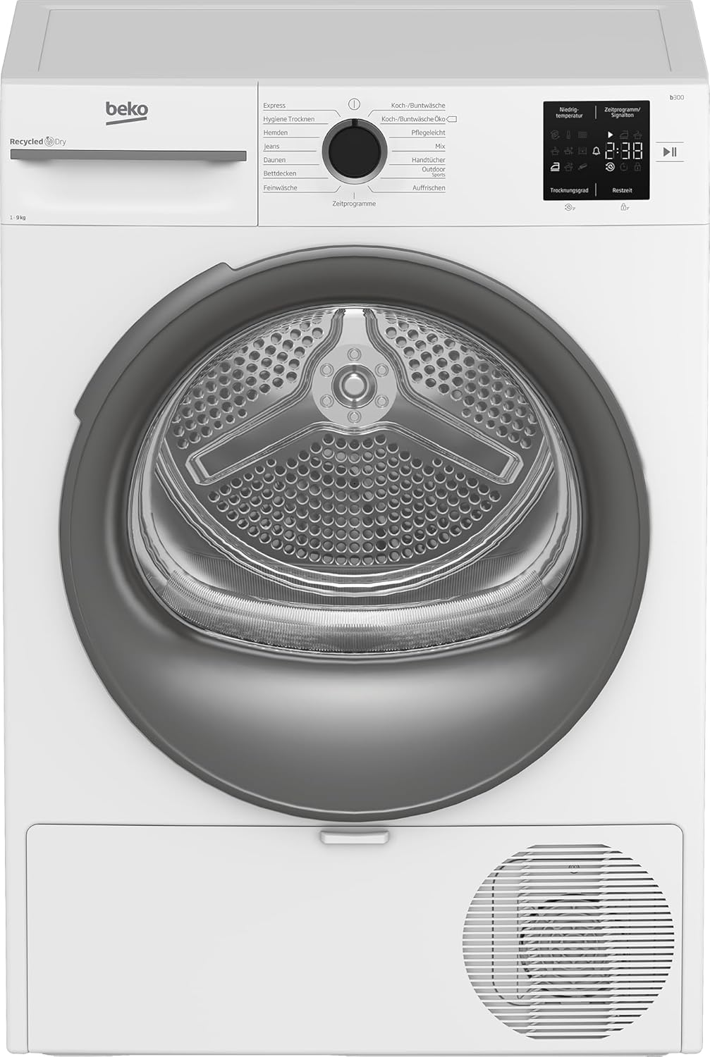 Beko BM3T39210W1 Heat Pump Dryer, Tumble Dryer, 9 kg, Suitable for Allergy Sufferers, Hygiene Drying & Refreshing Hygiene, 15 Programs, Express, White