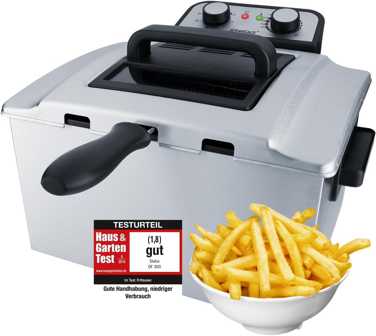 Steba DF 300 stainless steel fryer, 5 litres, professional heating system, cold zone principle