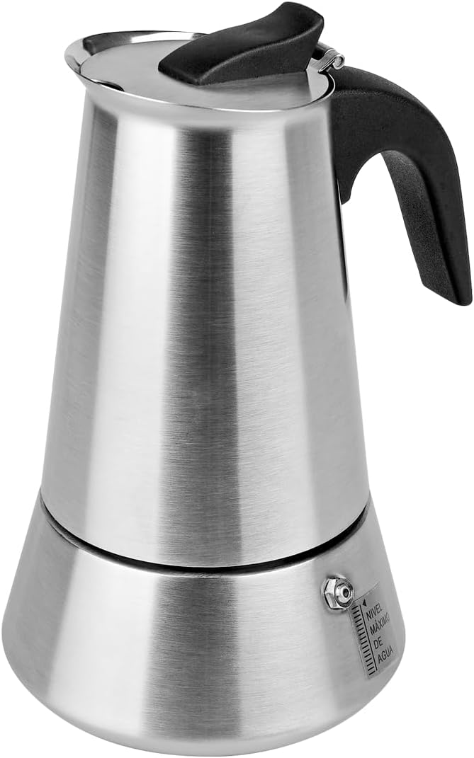 Espresso Maker Stainless Steel Induction 6 Cup 300ml Suitable for All Hobs Glass Ceramic Hobs Induction Gas