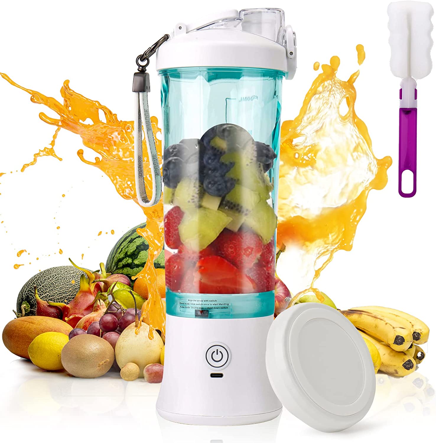 Carseatty Mixer smoothie maker, 600 ml 2-in-1 portable mixer, Personal with USB calchargable mixer for mixed juices-shakes