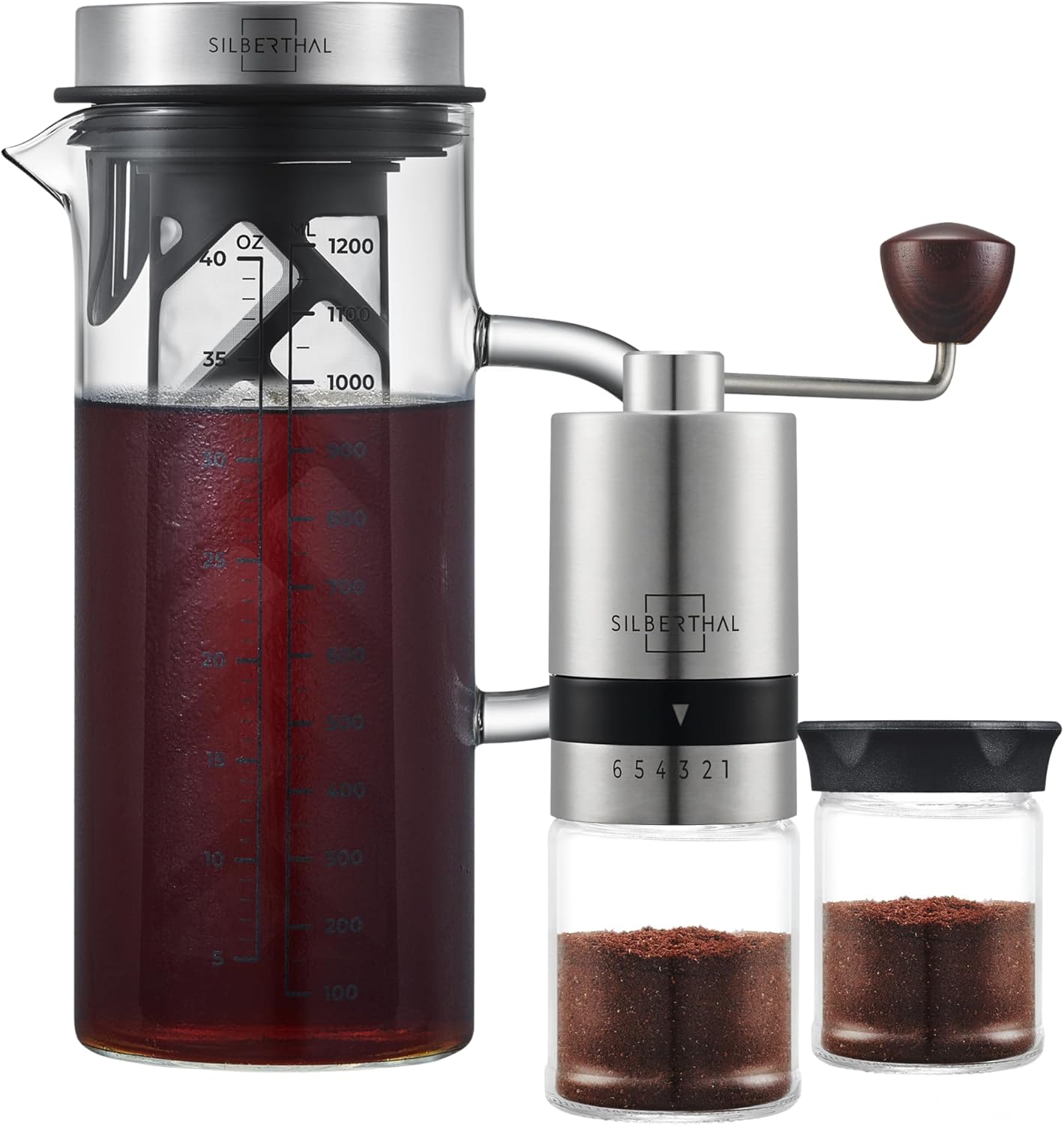 SILBERTHAL Manual Coffee Grinder and Cold Brew Coffee Maker - Enjoyment Set for Coffee Lovers in Summer