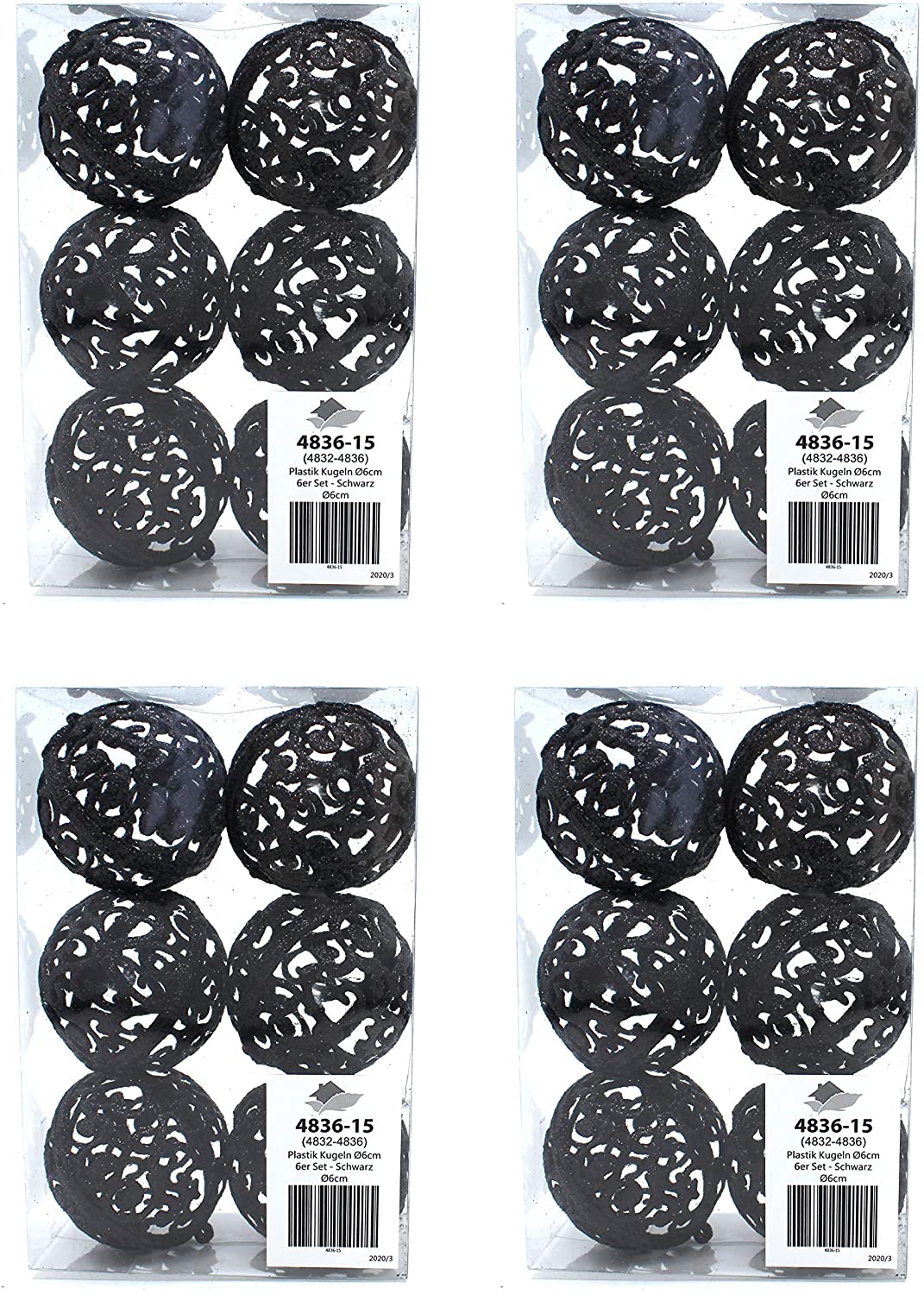 DARO DEKO Daro Deco Christmas Bauble 6 Cm Glitter 4 Sets-24 Baubles Black