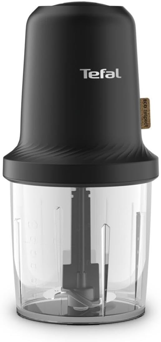 Tefal ‎MQ80E8 Eco Respect Chopper | Chopper in eco design | Onions | Garlic | Herbs | Sauces | 0.5L | 2 Blades | 500W | Black