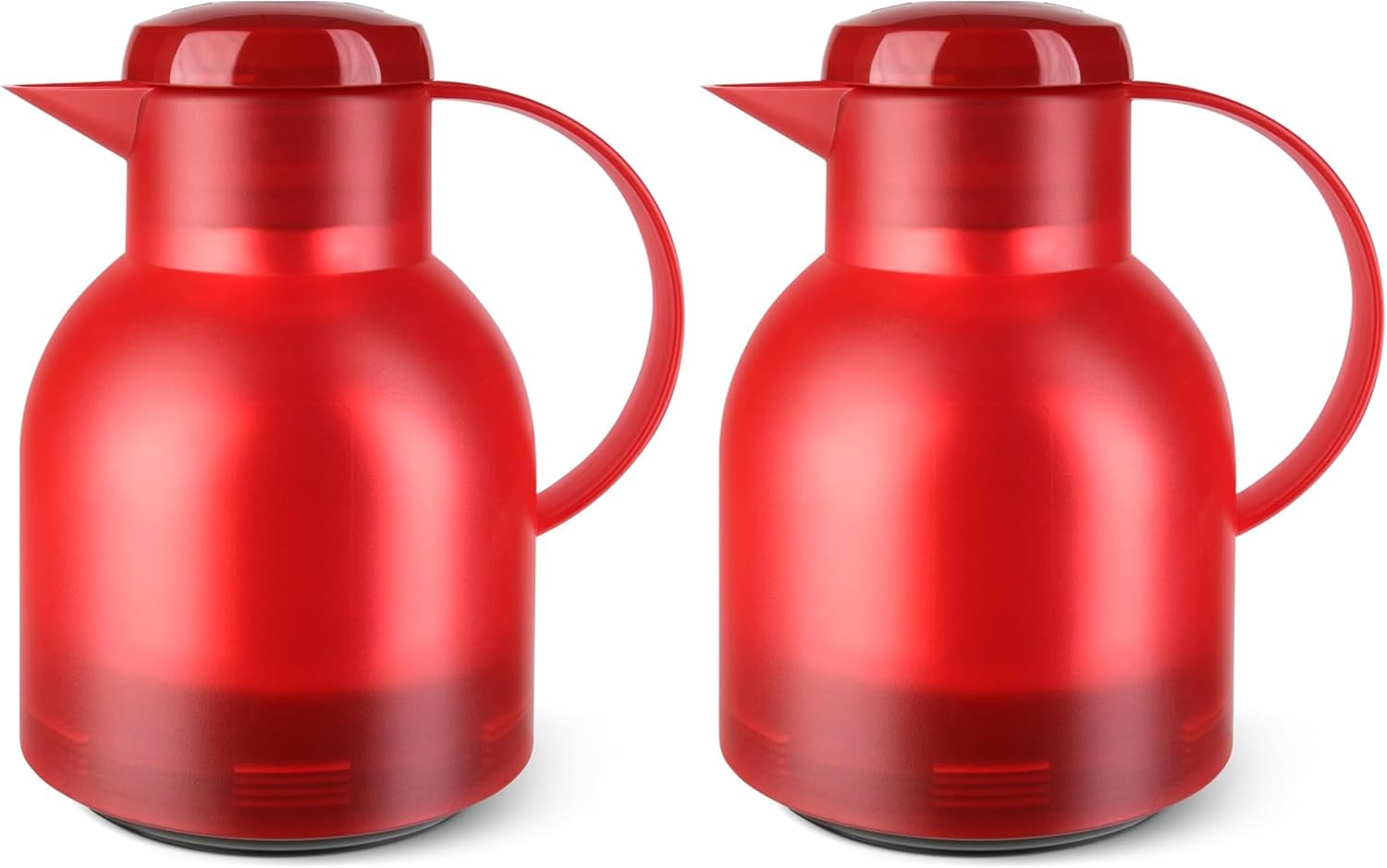 Emsa Samba 504232 Insulated Jug, 1 Liter, Made in Germany, 12 Hours Hot, 24 Hours Cold, Easy to Use, Thermos Flask, Insulated Jug for Coffee or Tea, Red (Pack of 2)