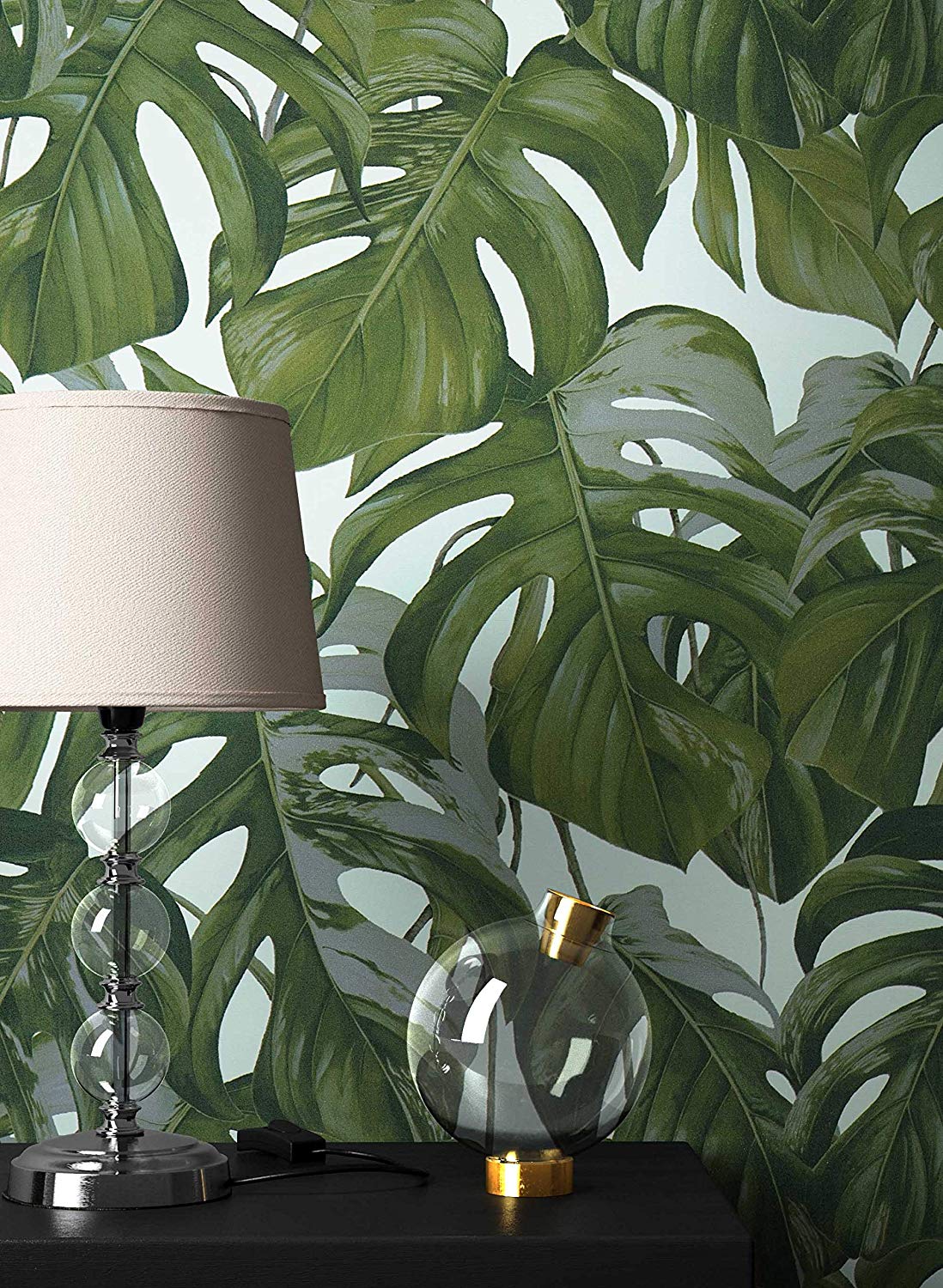 Newroom Design Newroom Flower Wallpaper Green Flowers Leaves Floral Non-Woven Wallpaper Wh