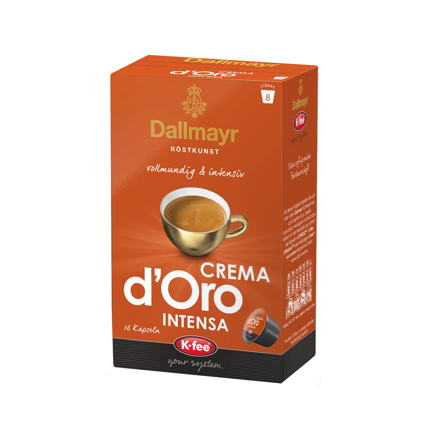 K-FEE Dallmayr Cream d\'Oro Intensa Coffee Capsules, 96 Pieces, Compatible with Tchibo Cafissimo (R)*, Pack of 6 (6 x 16 Items)