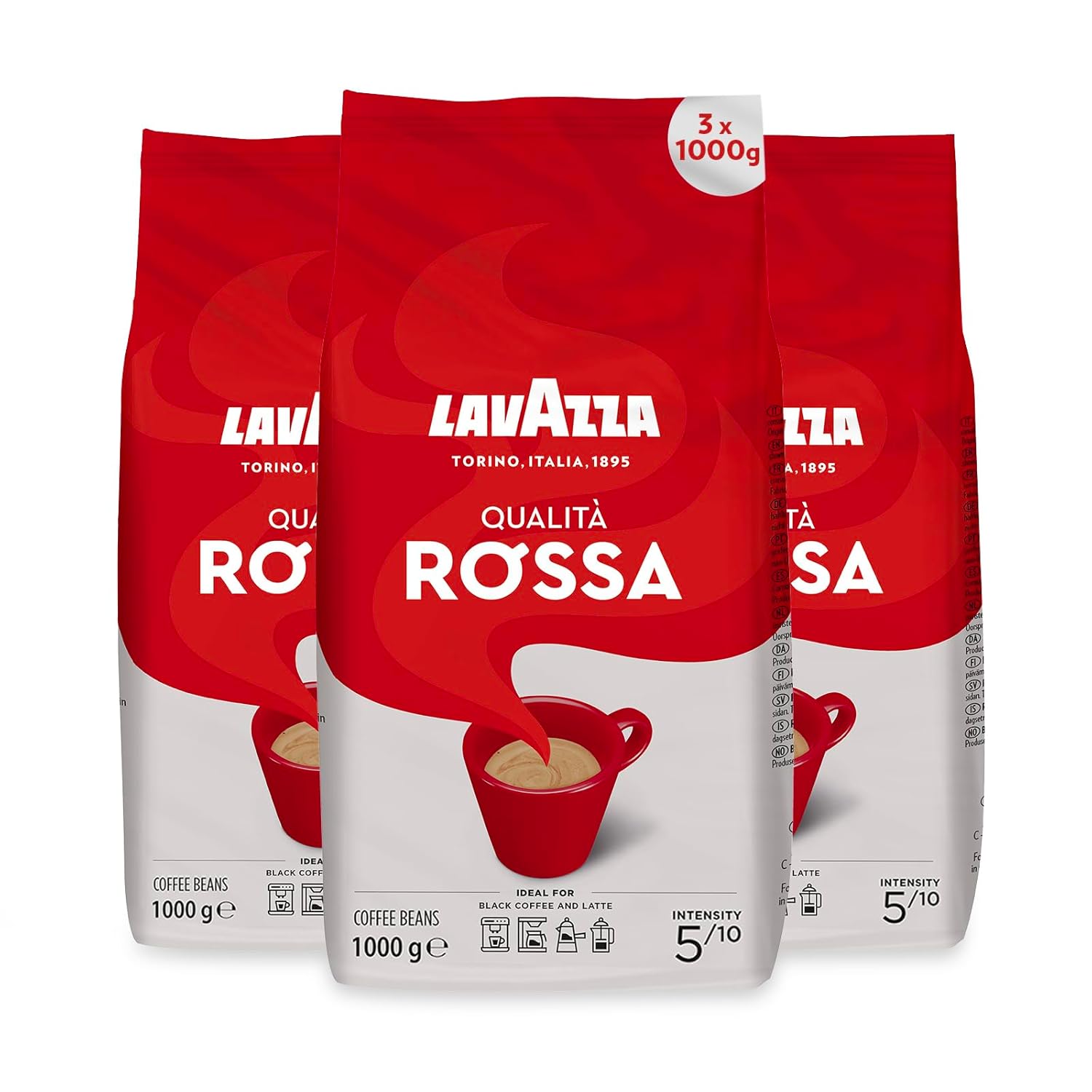 Lavazza Coffee Qualita Rossa, Pack of 3, 3 x 1000 g