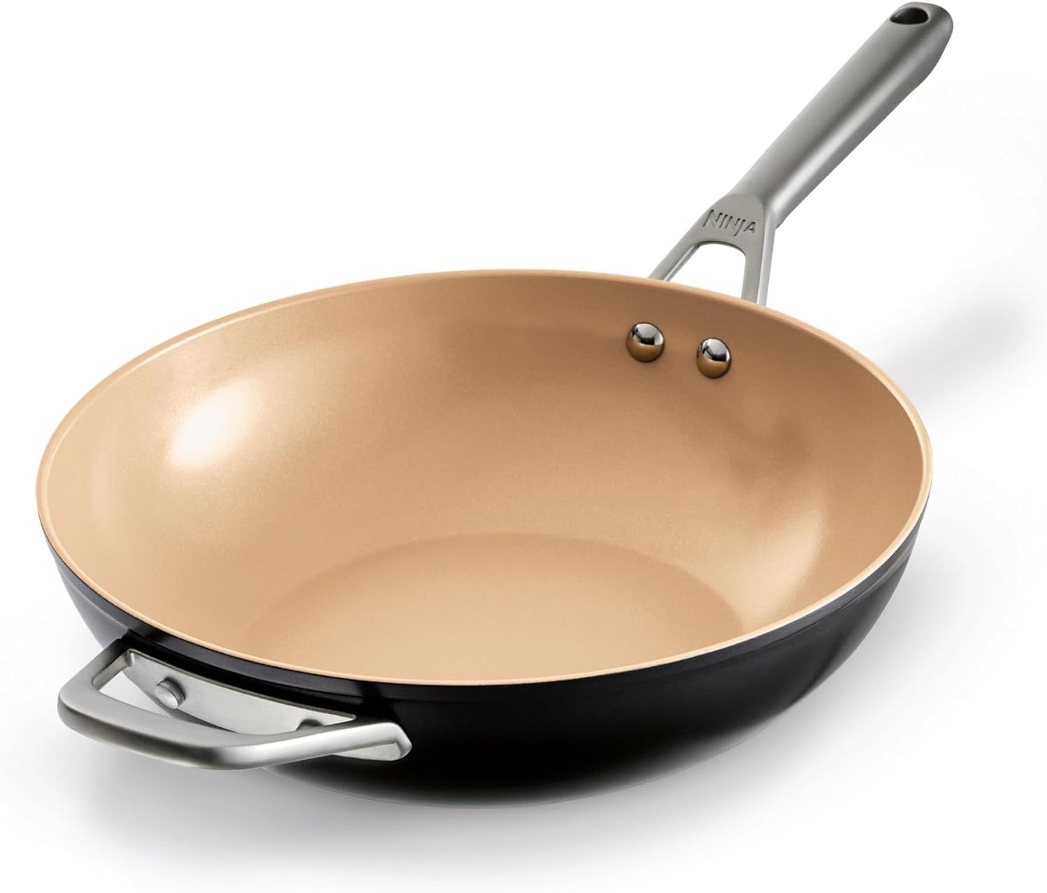 Ninja Extended Life CW90928DE Ceramic Wok Pan Non-Stick Coating (No PFAs, PFOAs, Lead, Cadmium), Suitable for Induction, Stainless Steel Handle, Oven Safe up to 285 °C, Terracotta & Gray