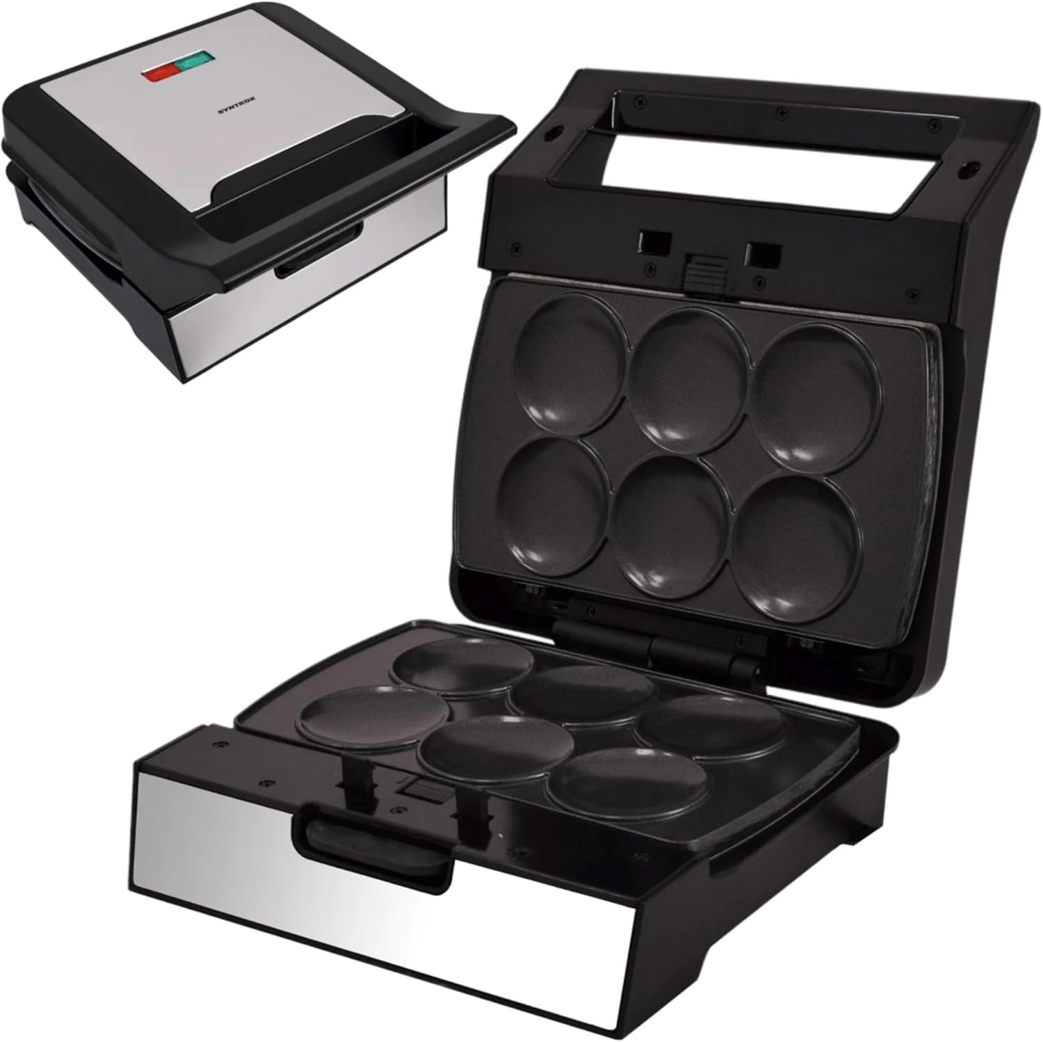 Syntrox Germany Syntrox Corn Pie Maker with Removable Plates, 1400 Watt, Stainless Steel, Fast Heating, Non-Stick Coating, Various Removable Plates, Multifunctional Device