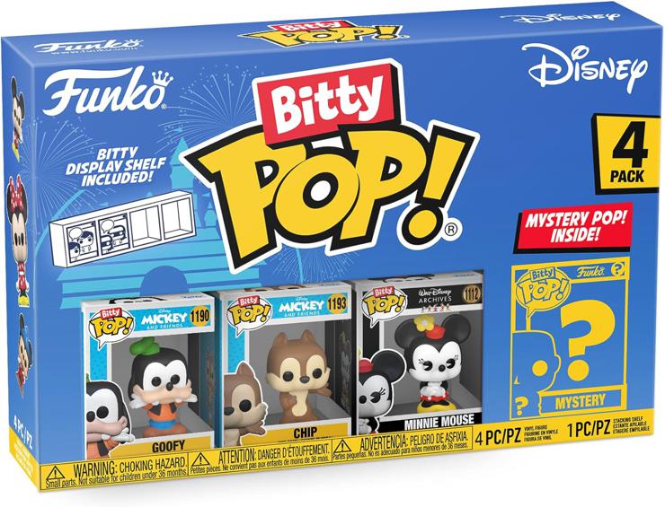 Funko Bitty Pop! Disney - Goofy, Chip, Minnie Mouse (Hands Folded) and a Surprise Mini Figure - 0.9 Inch (2.2 cm) Collectible Stackable Display Shelf Included - Gift Idea