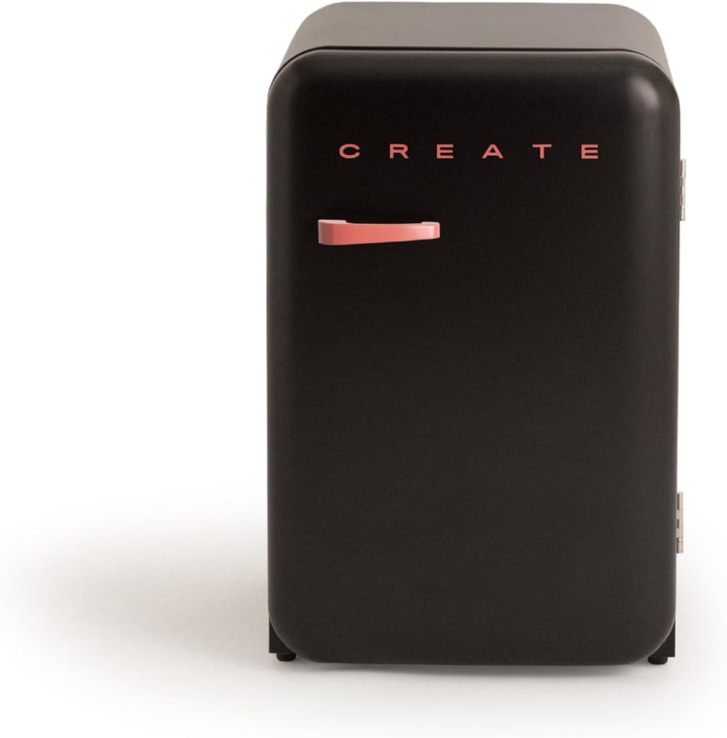 CREATE / Retro Friend 83.5 Terracota Fridge in Black, Terracotta Handle / 98 W, Low Consumption, 2 Shelves, Temperature Control, Bottle Holder, 56 x 54 x 84 cm