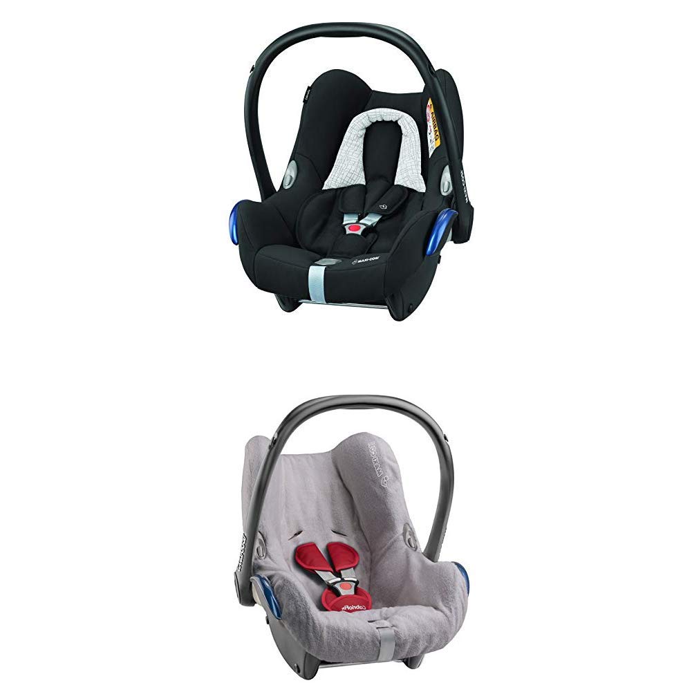 Maxi-Cosi CabrioFix Baby Car Seat Group 0 Plus, Car Seat 0-13 kg Baby Car Seat Black Grid + Summer Cover for CabrioFix, Citi and Citi SPS, Cool Grey