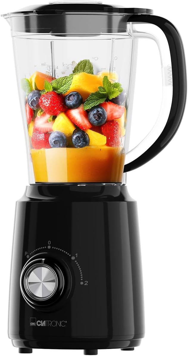 Clatronic UM 3845 Stand Mixer 500 W BPA-Free 4-Way Stainless Steel Knife Rust-Proof 1.5 L Smoothie Maker Ice Crush Function 3 Levels Turbo Function Lid with Refill Opening