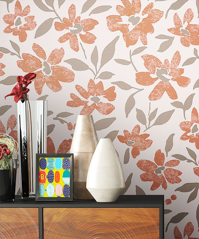 Newroom Design Newroom Flower Wallpaper Beige Non-Woven Wallpaper Brown/Cream Floral Wallp