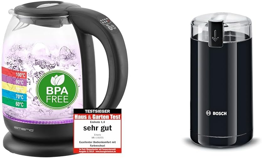 Emerio WK-119255 Test Winner Home & Garden Test 02/2019 & Bosch Home Appliances TSM6A013B Coffee Grinder, Black