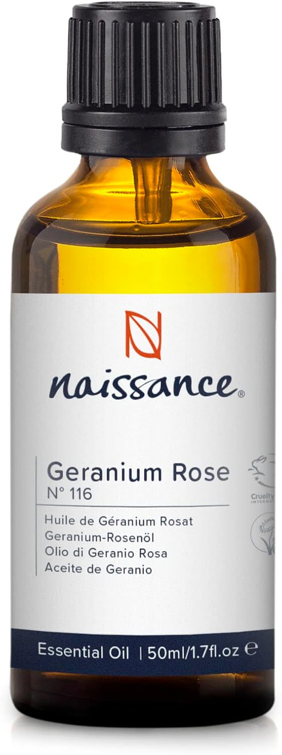 Naissance Rose Geranium Essential Oil (No. 116), 50 ml, 100% Natural Pure Undiluted Rose Geranium Oil for Natural Cosmetics, Aromatherapy, Oil Burners, Fragrance Oil for Aroma Diffusers