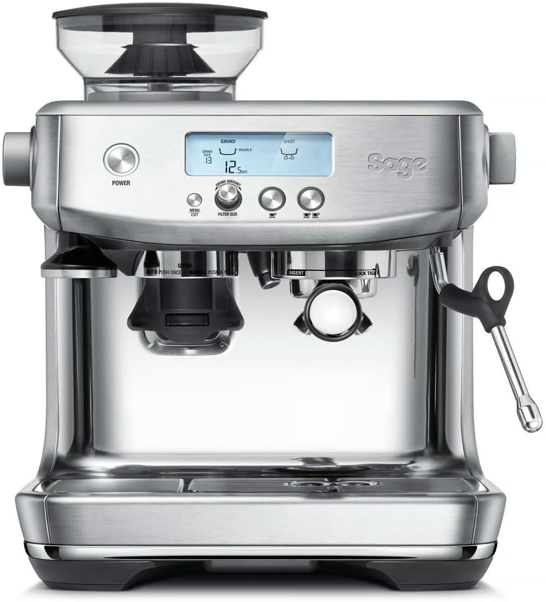 Sage Appliances SES878 the Barista Pro, portafilter machine, brushed stainless steel