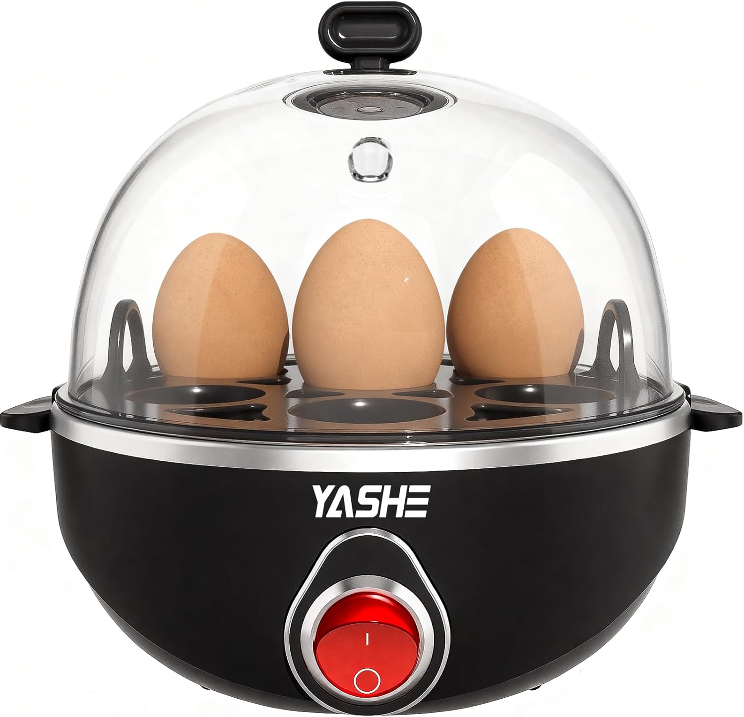 YASHE Egg Cooker, Electric Egg Cooker for 7 Eggs for Hard, Medium and Soft Boiled Eggs, with Measuring Cup, BPA Free Tray and Lid, Automatic Shut-Off and Overheating Protection