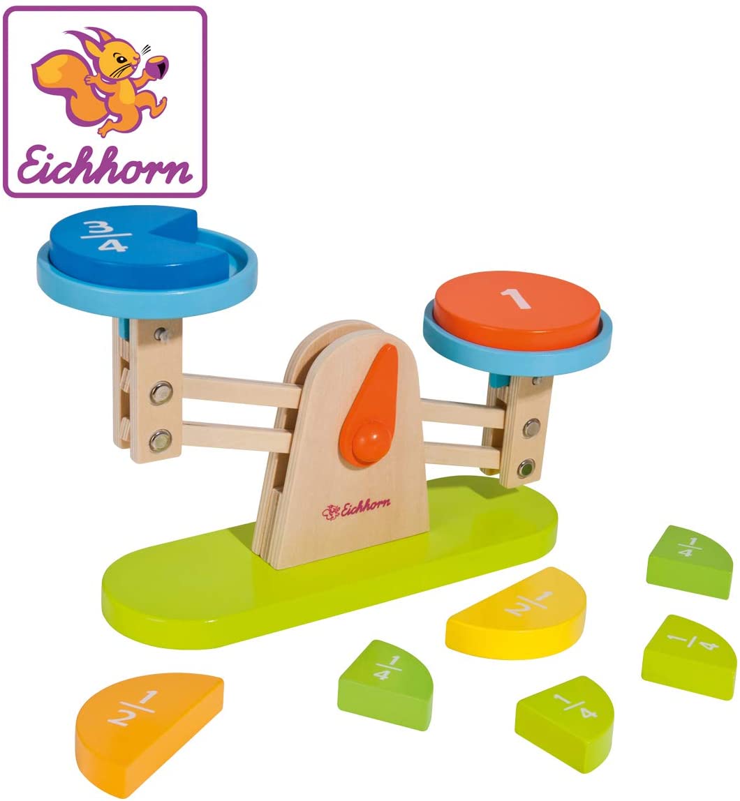 Eichhorn 100003716 Wooden Scales with 9 Weights 31 x 9 x 14.5 cm 10 Pieces