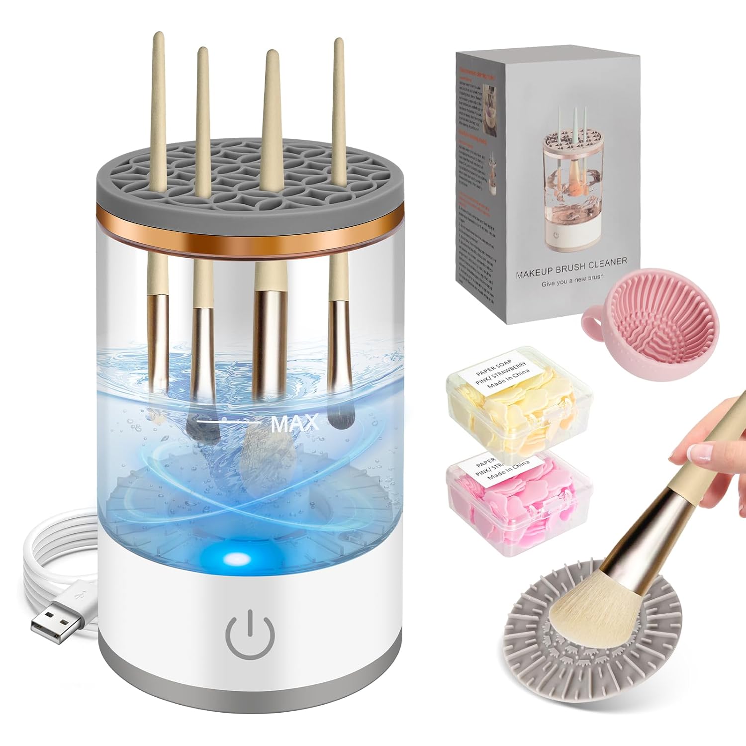 Sweetone Brush Cleaner Make Up Electric Make Up Brush Cleaning Device Make Up Brush Cleaner USB Rechargeable Brush Cleaning Station Automatic Make Up Brush Cleaner for All Make Up Brushes
