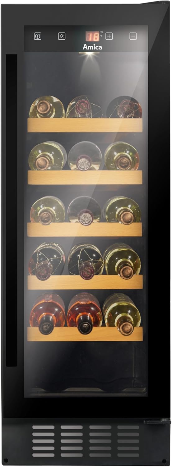 Amica WK 341 115 S Wine Fridge / Wine Temperature Cabinet / Black / Freestanding (Can Be Under-Assembled) / Max. 20 Bordeaux Bottles / VinoOptima System™