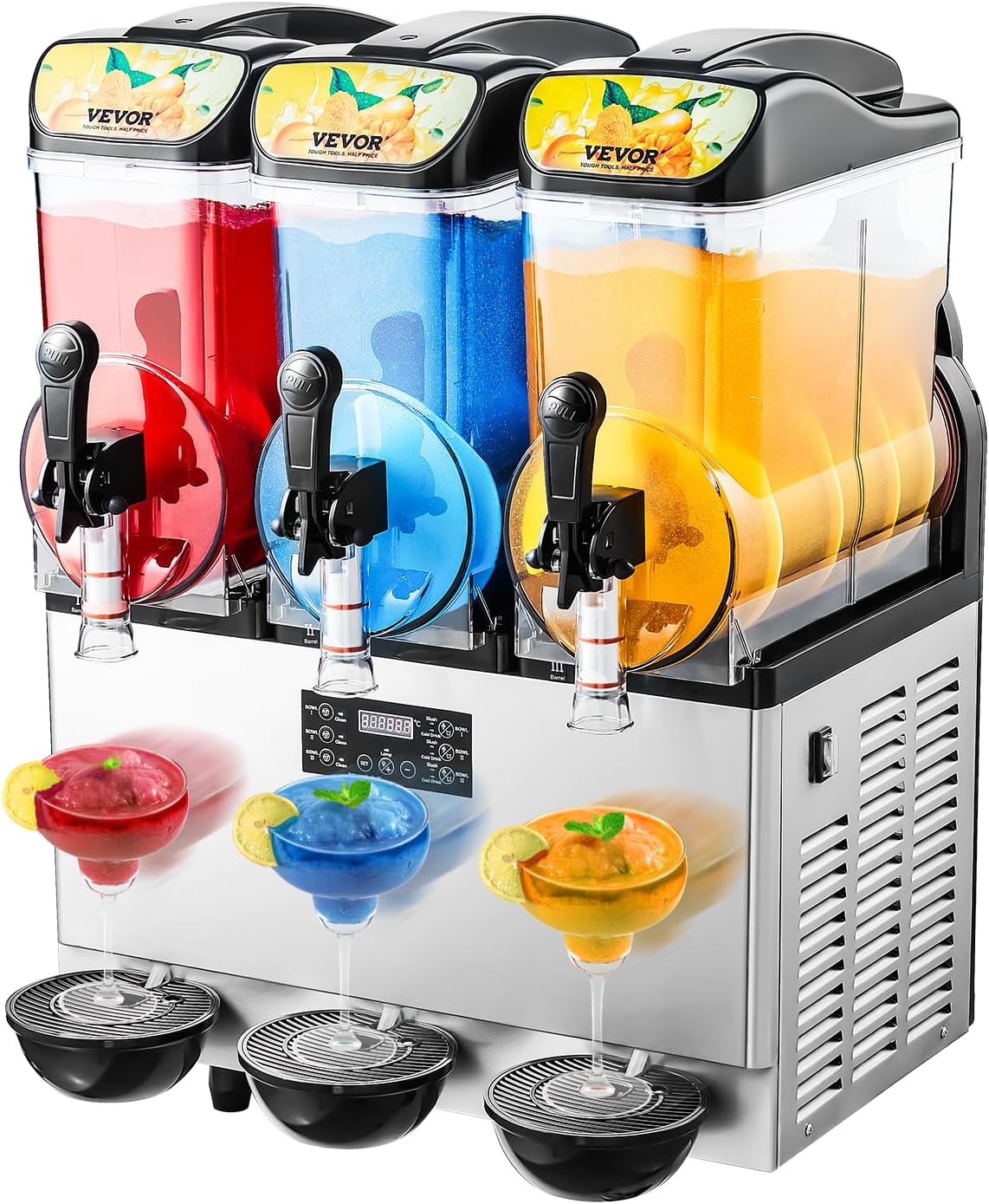 VEVOR Commercial Frozen Drink Maker, 15L x 3 Slush Machine with Three Tanks, 180 Cups Margarita Smoothie Machine Stainless Steel Slush Maker for Home Parties Restaurants Cafes Bars