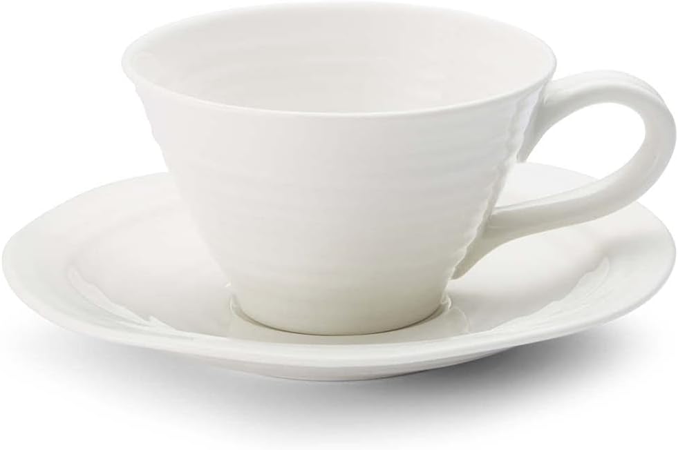 Sophie Conran for Portmeirion Tea Cup and Saucer, Porcelain White, 17 x 17 x 7.5 cm