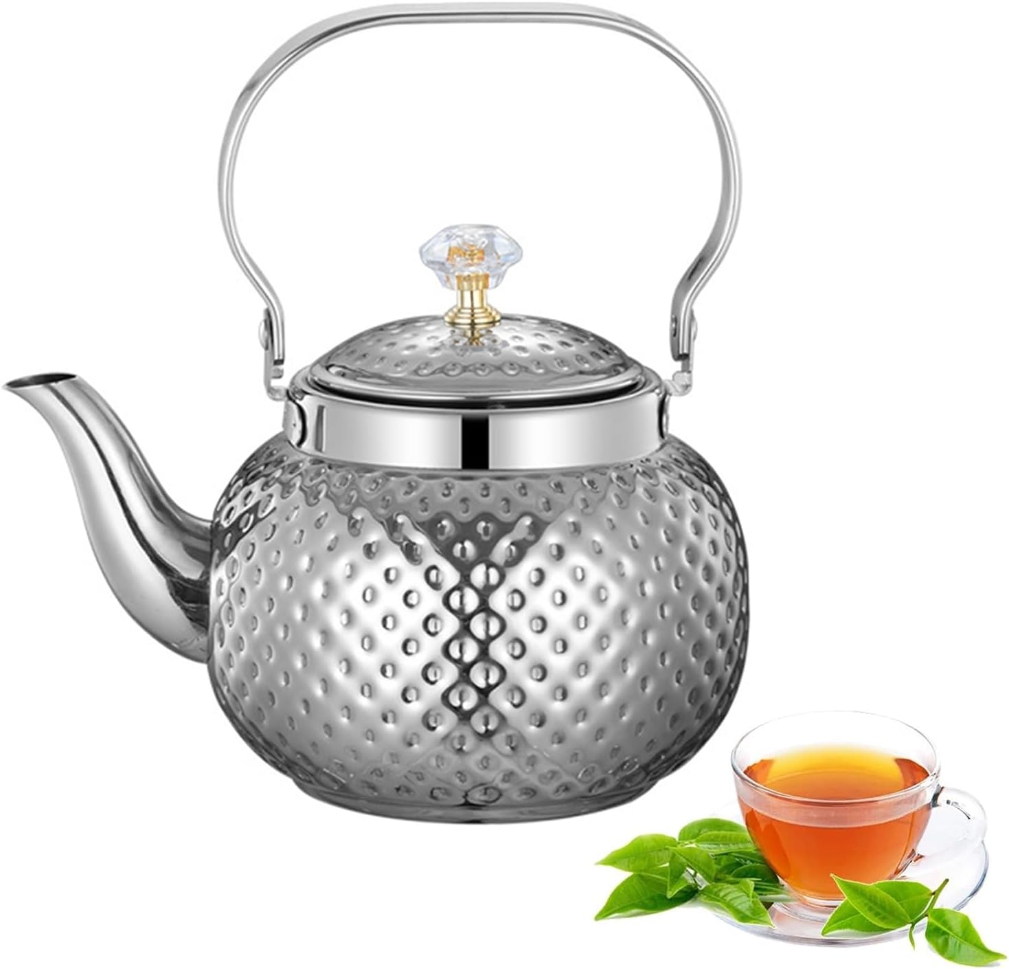 1.2/1.6/2 L Hammered Gold Stainless Steel Teapot, Kitchen Stainless Steel Teapot Infuser, Coffee Pot, Induction Cooker, Kettle with Integrated Filter Design for Stove, Induction/Gas (Colour: Silver,