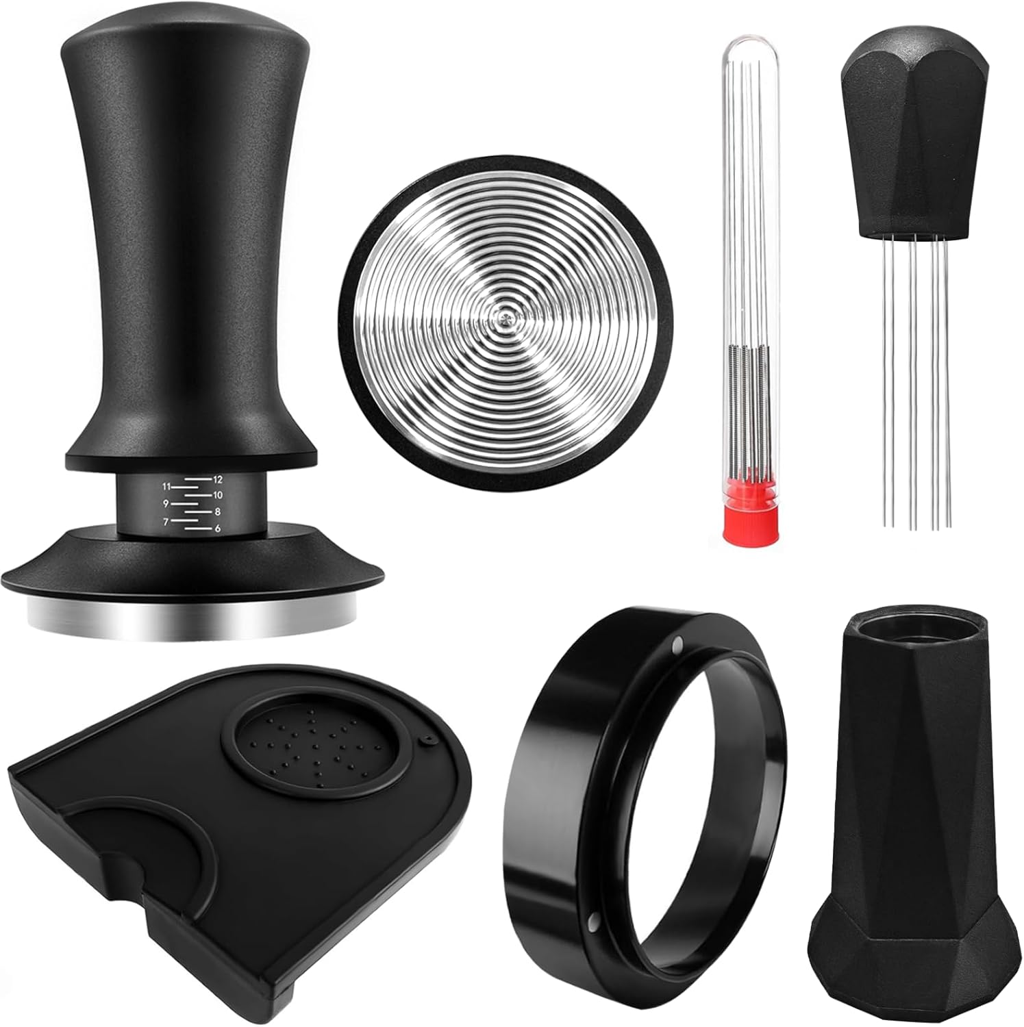 51 mm Coffee Tamper, Espresso Tamper, Tamper 51 mm with Espresso Mat, Coffee Stirrer, Stainless Steel Coffee Dosing Ring, Espresso Accessories, Wdt Tool Espresso, Tamper Set for Cafes and