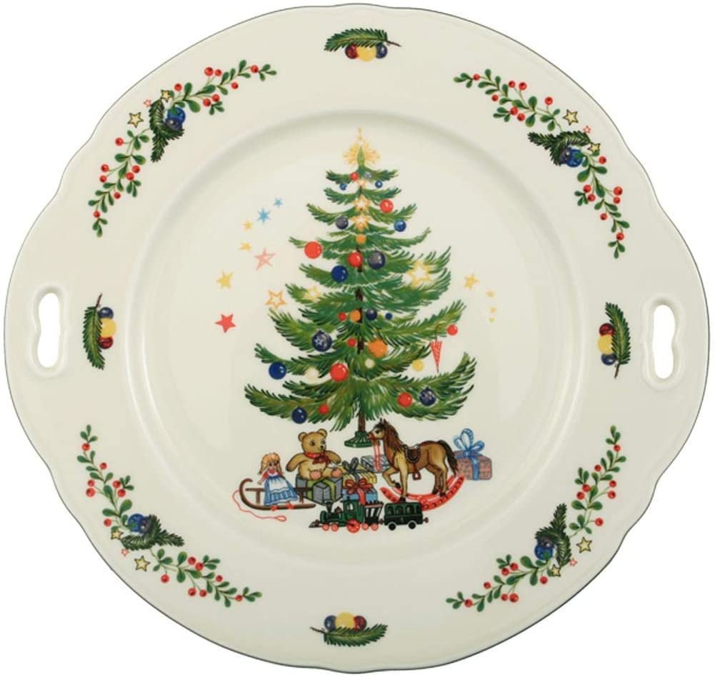 Seltmann Weiden Marieluise Christmas Cake Plate, Round, Green/Colourful, 27.1 x 25.8 x 2.6 cm