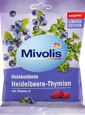 Mivolis Candy, blueberry thyme, sugar-free, 75 g