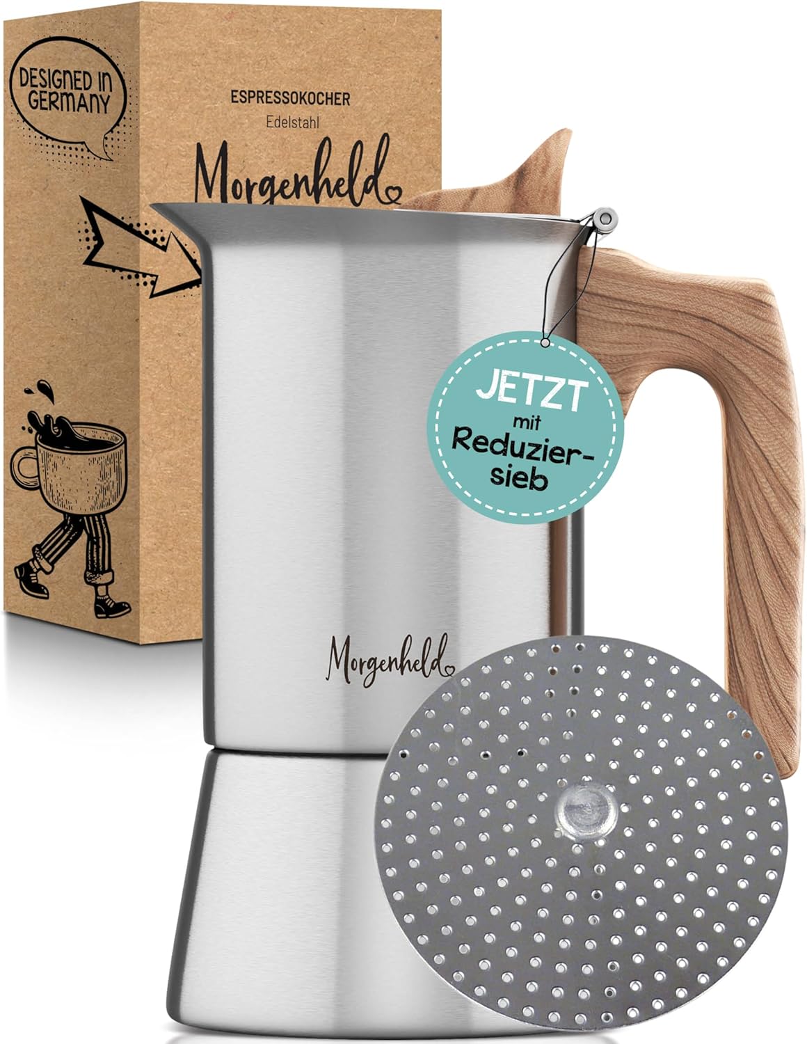 Espresso Maker Stainless Steel Large with Reducing Strainer 6 Cups 300 ml Mocha Pot Espresso Pot Suitable for Induction Cookers Espresso Maker Induction Espresso Machine Mocha Cooker for
