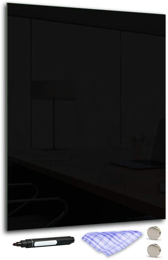 DekoGlas Decorative Glass Magnetic Board 90 x 65 cm in Various Colours with Pen, Cloth and Magnets