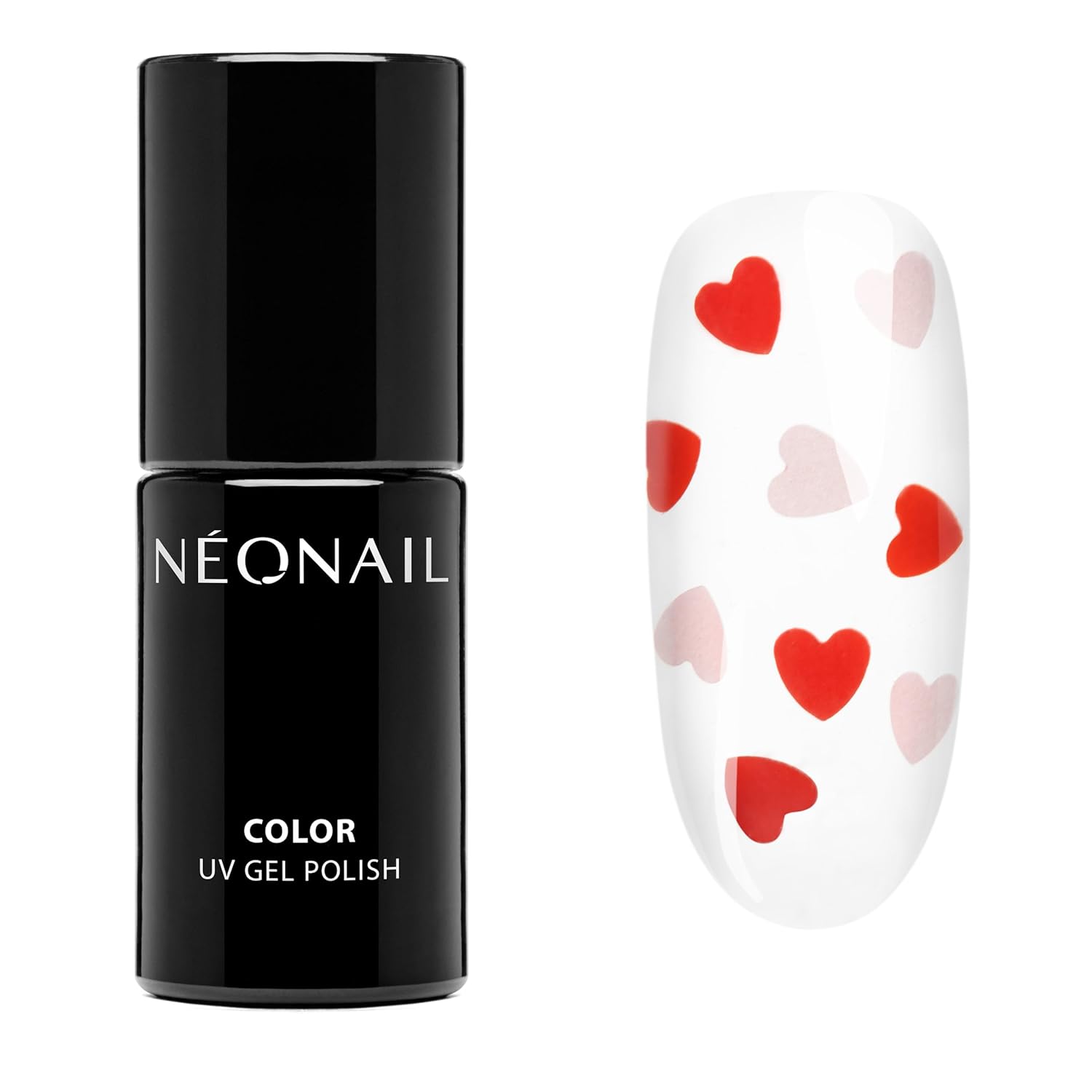 NÉONAIL UV Nail Polish 7.2 ml - Clear with Pink / Red Hearts - Never-Ending Love - NÉONAIL Colors - UV Polish - Gel Nails - Nail Design