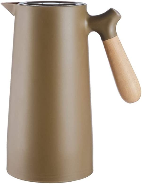 YASHANG Thermal Coffee Pot, Teapot, Hot Tea, Coffee, Thermos Flask, Insulated Flask, Glass Inside, With Easy Safety Button, Non-Slip Base, Kitchen Gift (Brown, 1L)