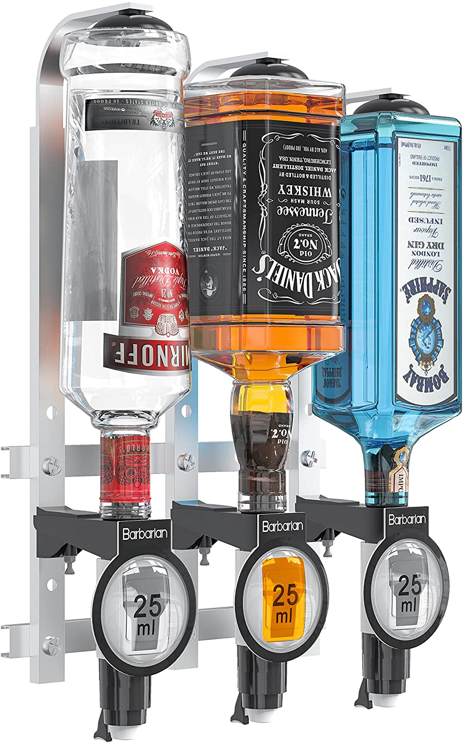 MillyAnne London Barbarian Optics for Home Bar 3/4/6 Bottle - Bar Butler Shot Measure Bracket Alcohol Spirits Wine Upside Down Drink Dispenser Home Bar Garage Man Cave