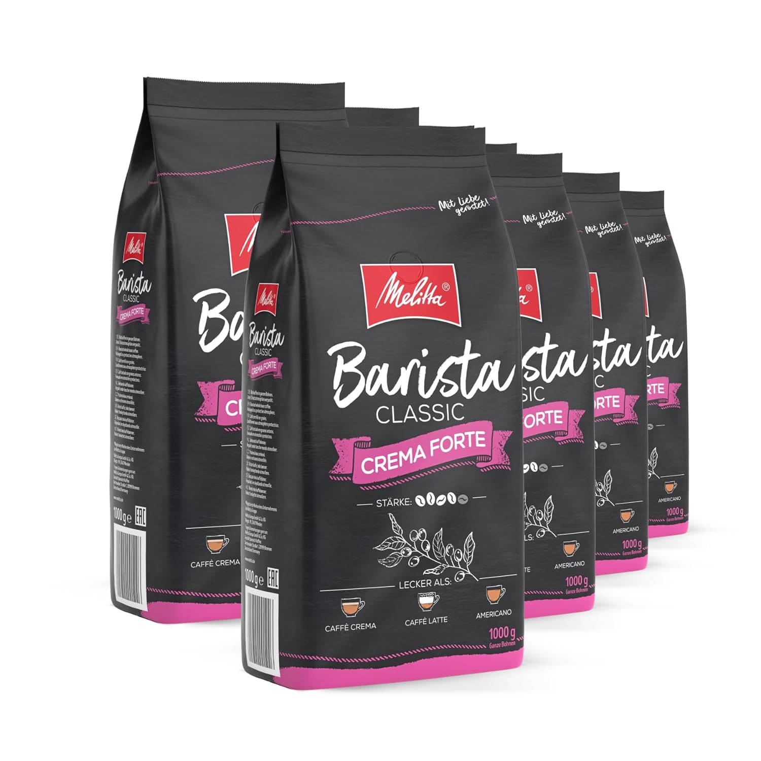 Melitta Barista Classic Crema Forte, Whole Coffee Beans 8 x 1 kg, Unground, Coffee Beans for Fully Automatic Coffee Machine, Strong Roast, Strength 4, in Tray