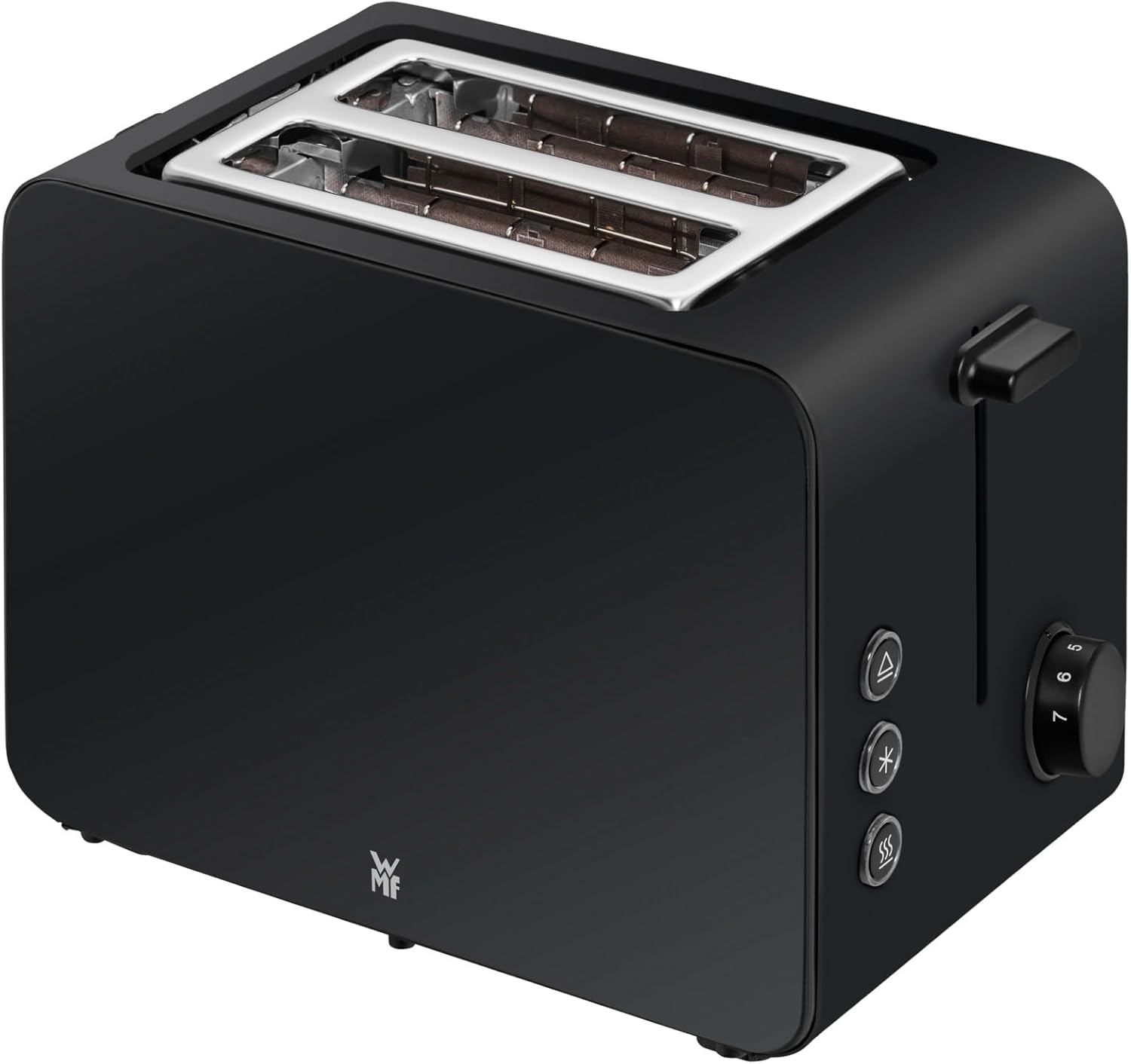 WMF Stelio Toaster 2 Slices Stainless Steel, Double Slot Toaster with Bun Attachment, Bagel Function, 7 Browning Levels, 900 W, Toaster Stainless Steel Matt Black